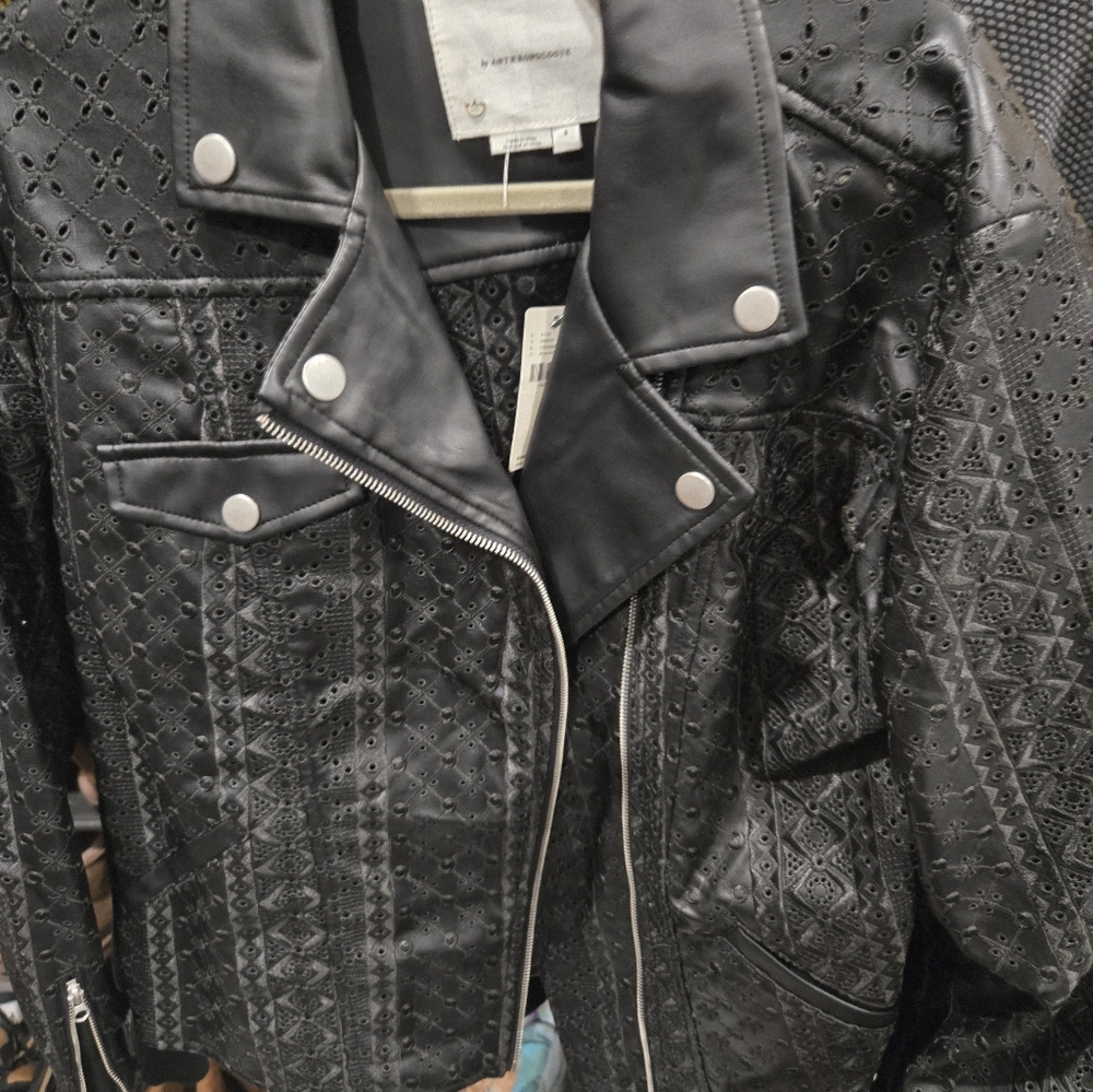 Anthropologie Faux Leather Jacket cut out designs nwt Small - Picture 2 of 5